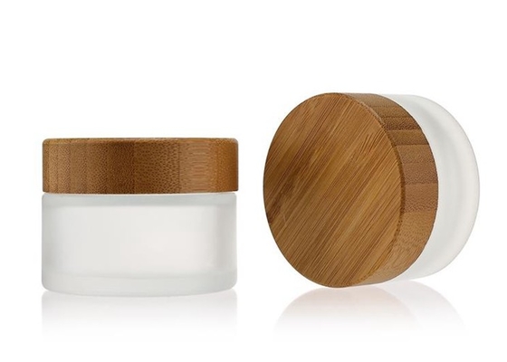 Frasco 30g-100g cosmético de vidro branco reciclável com círculo de bambu da tampa